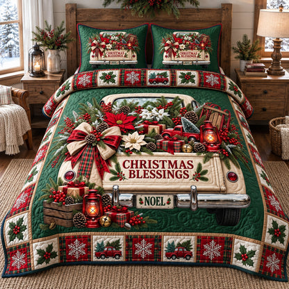 Christmas Blessings Truck 3-Piece Quilted Bedding Set GFTOTP21967