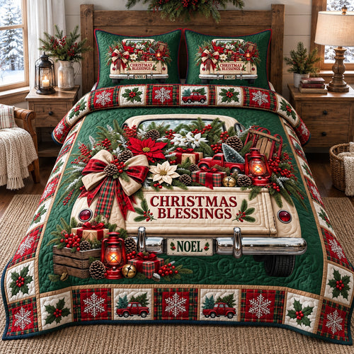 Christmas Blessings Truck 3-Piece Quilted Bedding Set GFTOTP21967