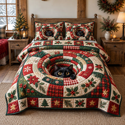 Festive Swirl Cat 3-Piece Quilted Bedding Set GFTOTP21969