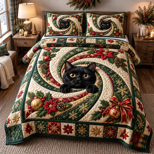 Festive Swirl Cat 3-Piece Quilted Bedding Set GFTOTP21970