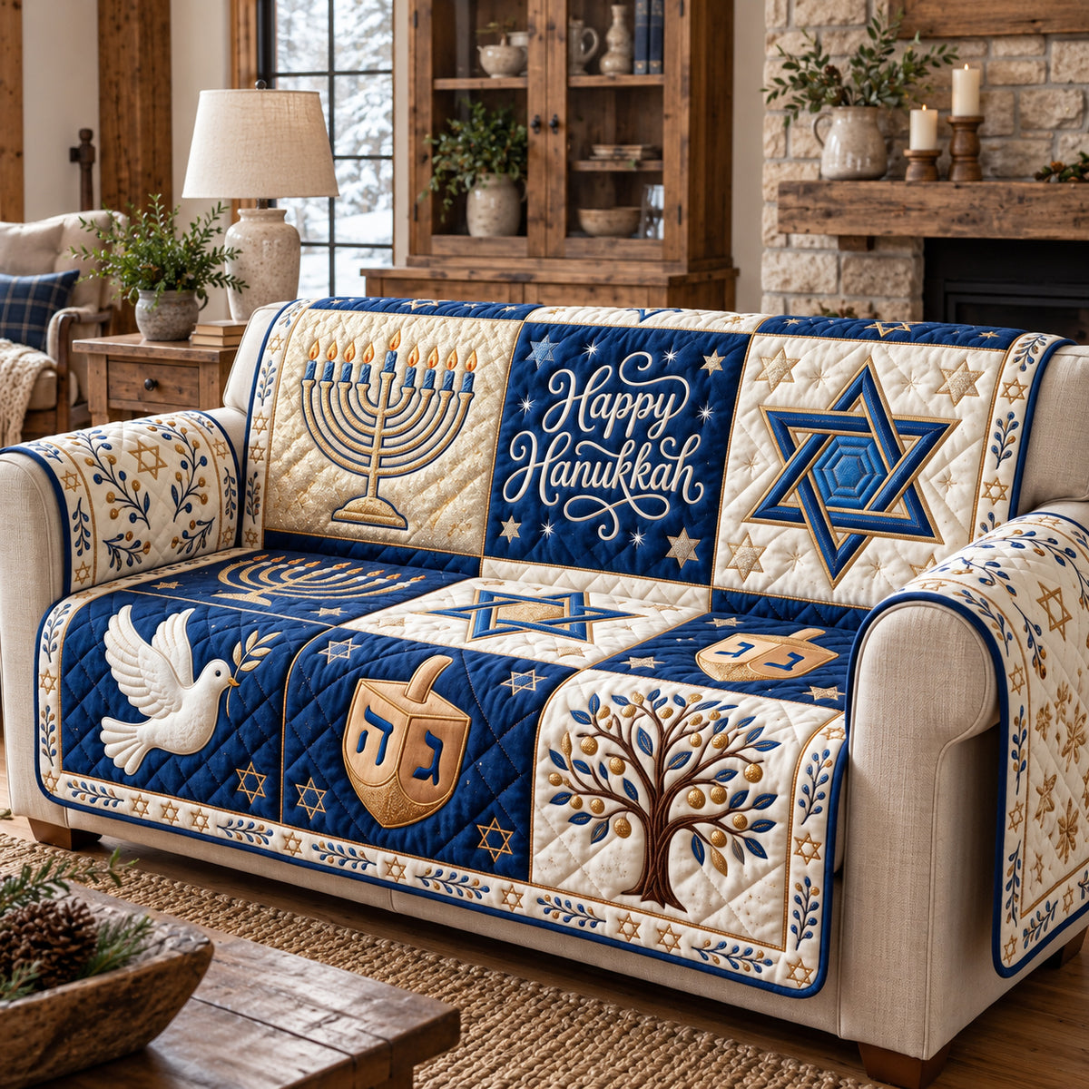 Hanukkah Patchwork Quilted Sofa Cover GFTOTP21974