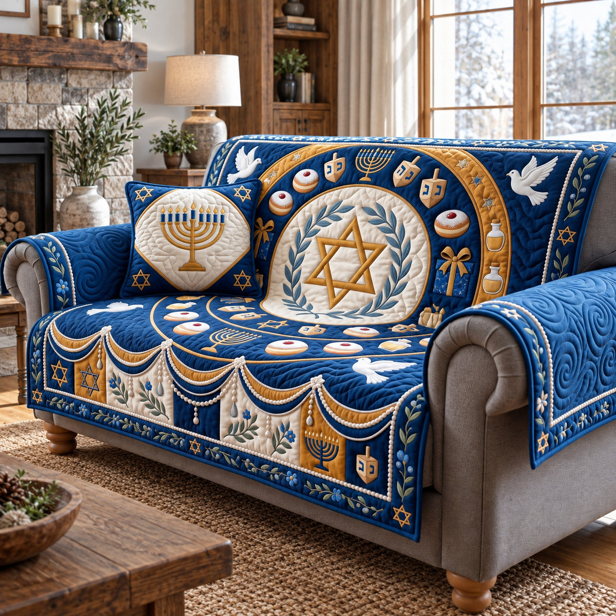Hanukkah Patchwork Quilted Sofa Cover GFTOTP21976