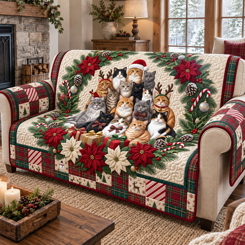 Christmas Cats Wreath Quilted Sofa Cover GFTOTP21979