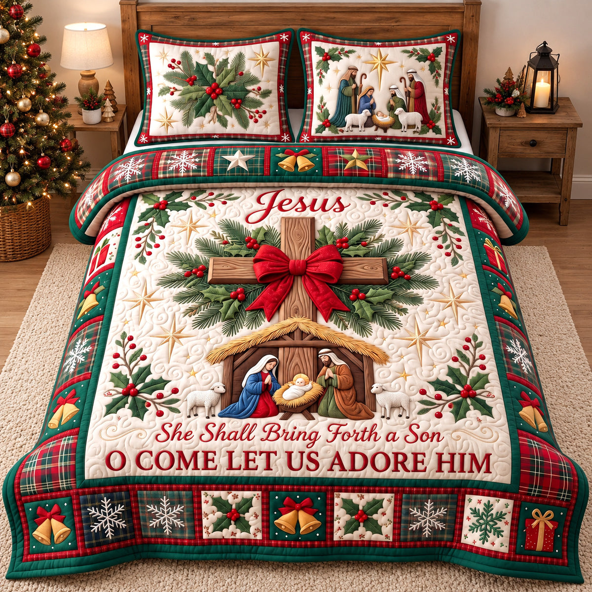 Holy Cross Nativity 3-Piece Quilted Bedding Set GFTOTP22017
