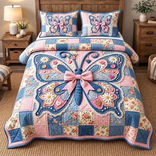 Patchwork Butterfly 3-Piece Quilted Bedding Set GFTOTP22024