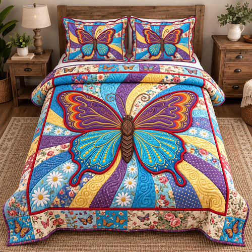 Patchwork Butterfly 3-Piece Quilted Bedding Set GFTOTP22025