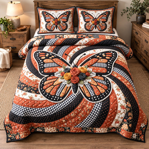 Patchwork Butterfly Swirl 3-Piece Quilted Bedding Set GFTOTP22026