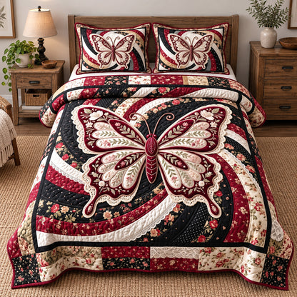 Patchwork Butterfly Swirl 3-Piece Quilted Bedding Set GFTOTP22027