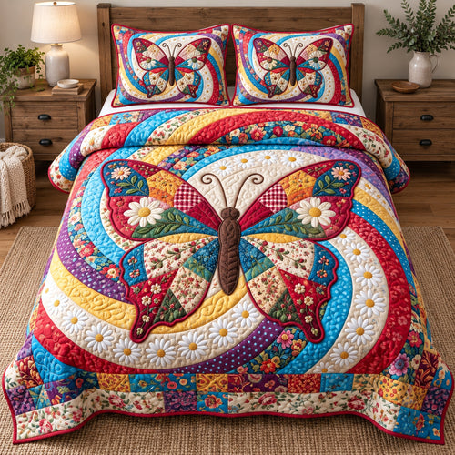 Patchwork Butterfly Swirl 3-Piece Quilted Bedding Set GFTOTP22028