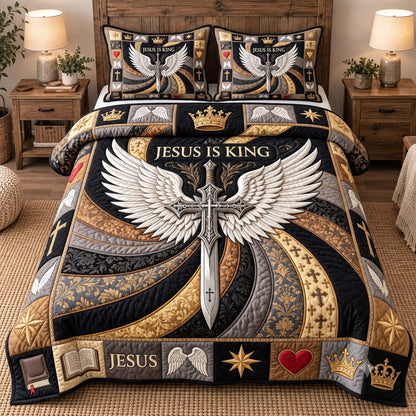 Jesus Is King 3-Piece Quilted Bedding Set GFTOTP22034