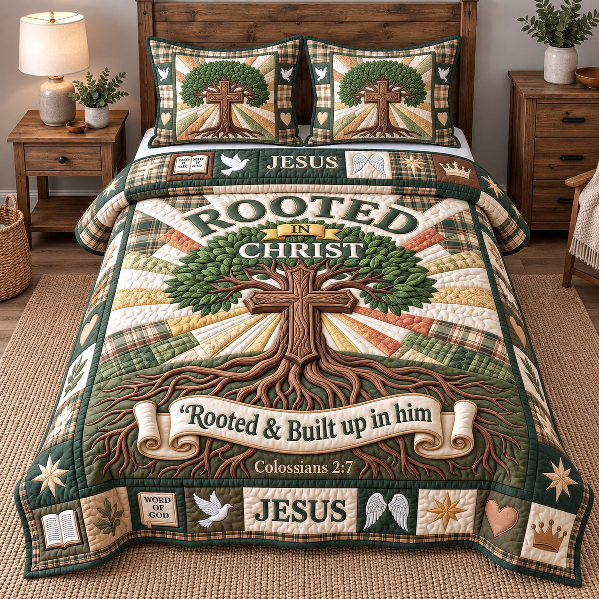 Rooted In Christ 3-Piece Quilted Bedding Set GFTOTP22039