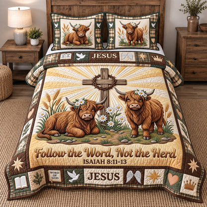 Highland Cows Cross 3-Piece Quilted Bedding Set GFTOTP22040