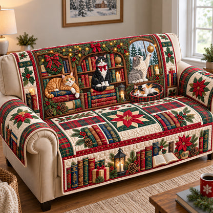 Christmas Cats Library Quilted Sofa Cover GFTOTP22042