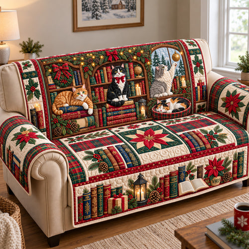 Christmas Cats Library Quilted Sofa Cover GFTOTP22042