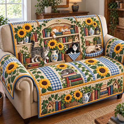 Sunflower Cats Library Quilted Sofa Cover GFTOTP22048