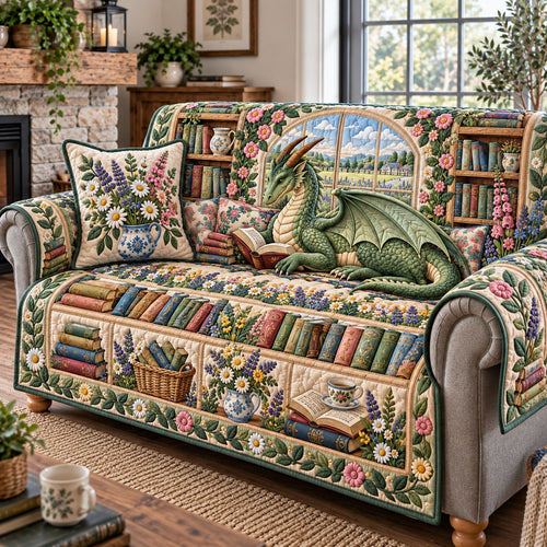 Floral Dragon Library Quilted Sofa Cover GFTOTP22053