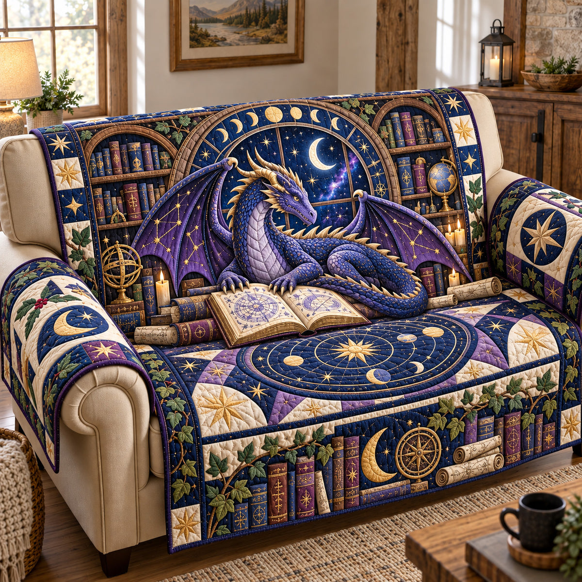 Celestial Dragon Library Quilted Sofa Cover GFTOTP22054