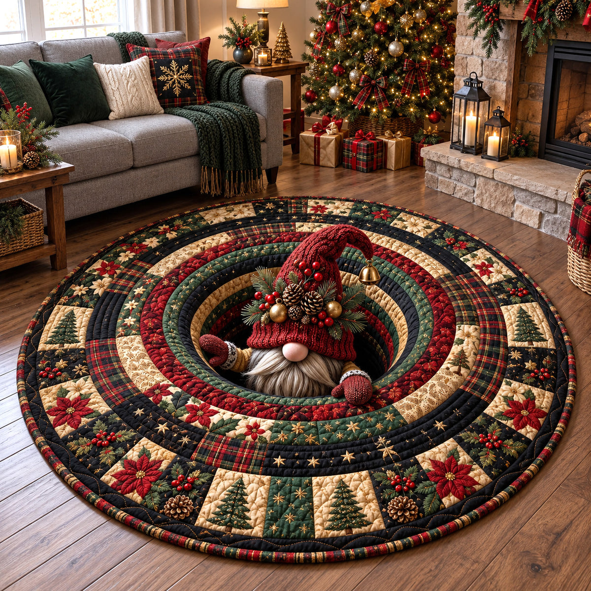 Christmas Gnome Hole Quilted Round Mat GFTOTP22057