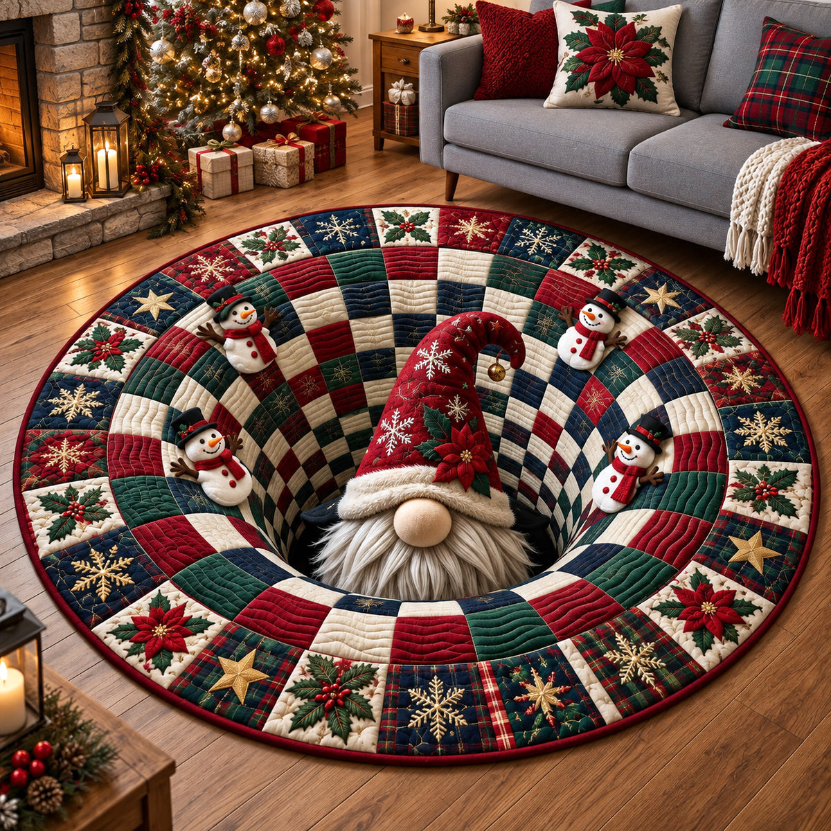 Christmas Gnome Hole Quilted Round Mat GFTOTP22060