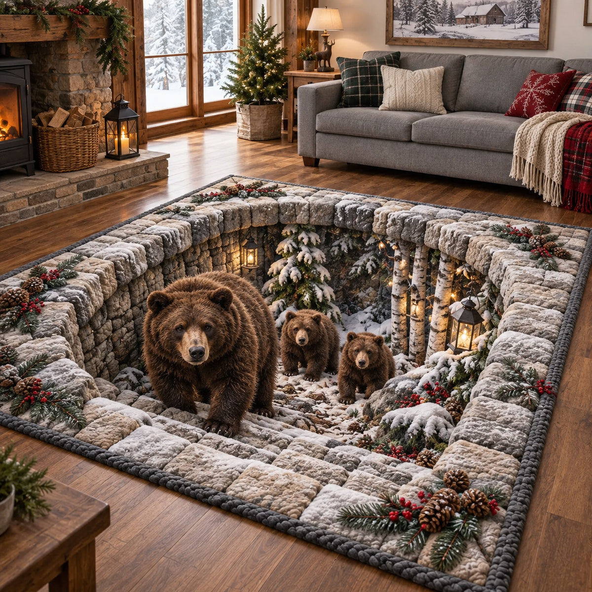 Winter Bear Family Area Rug GFTOTP22079