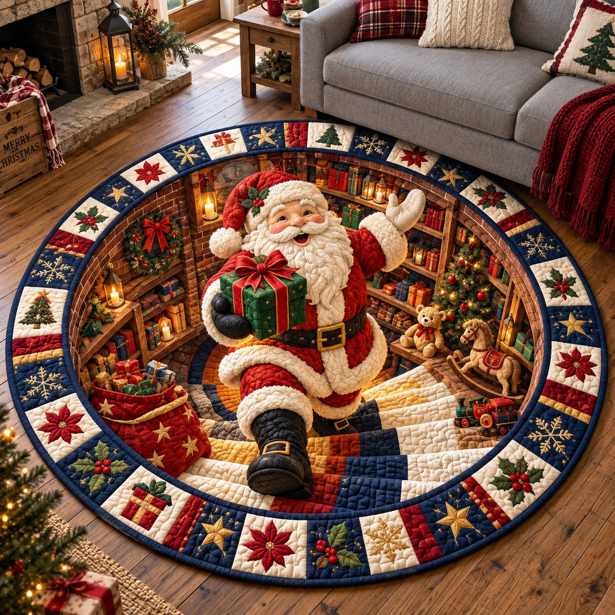 Santa Workshop Quilted Round Mat GFTOTP22085