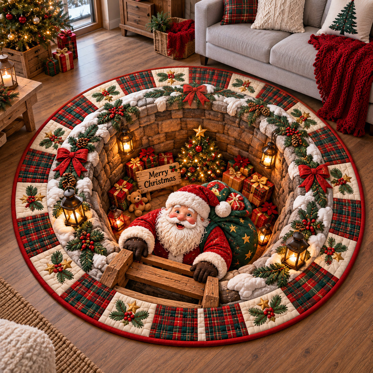 Santa Workshop Quilted Round Mat GFTOTP22087