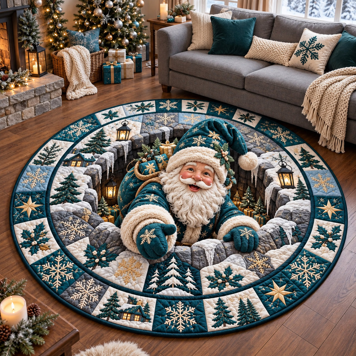 Santa Workshop Quilted Round Mat GFTOTP22088