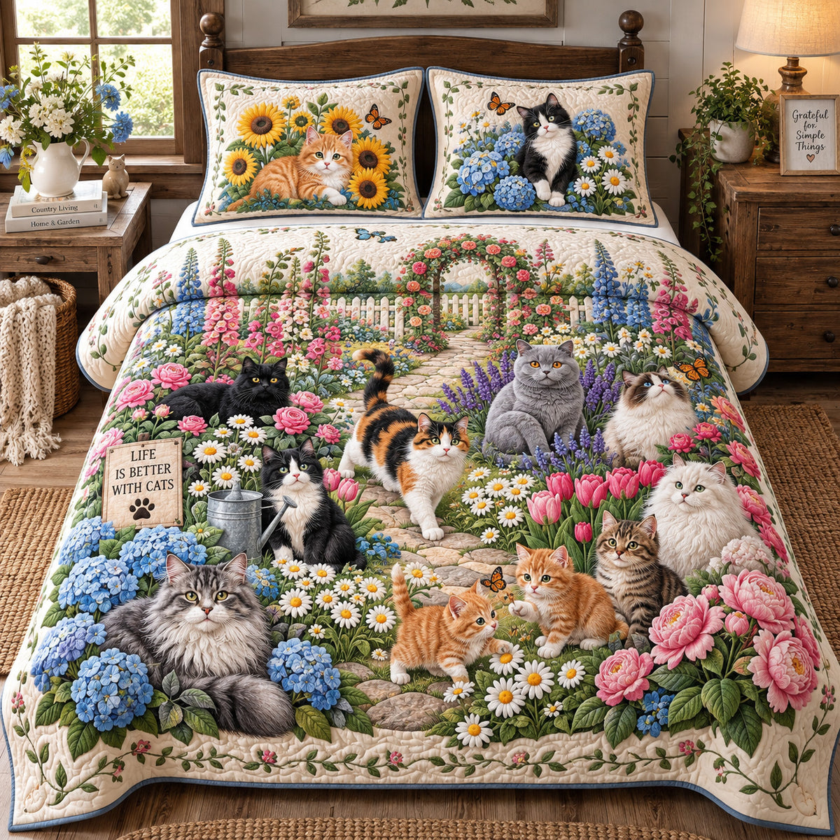 Cats Garden 3-Piece Quilted Bedding Set GFTOTP22091