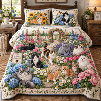 Cats Garden 3-Piece Quilted Bedding Set GFTOTP22091