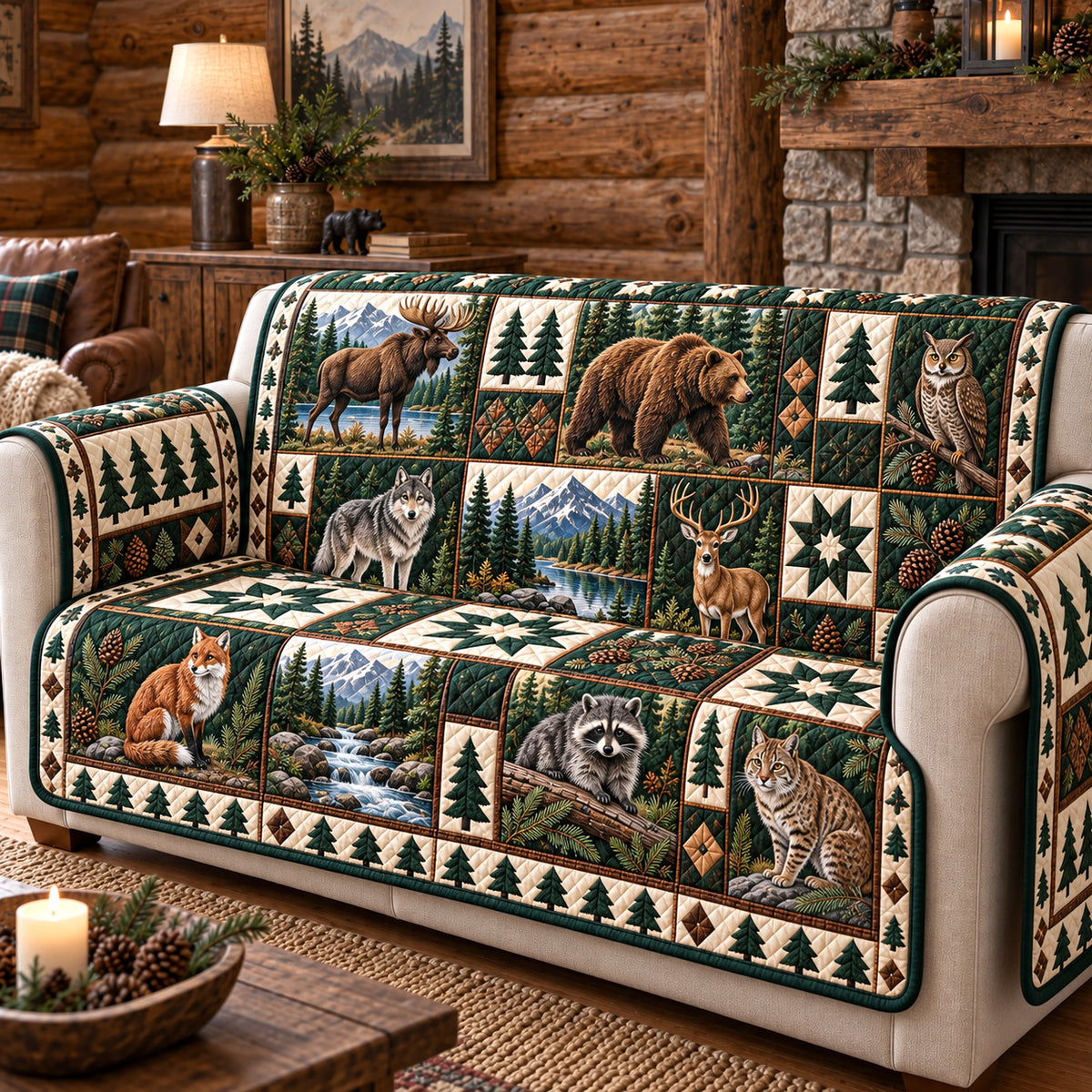 Forest Charm Quilted Sofa Cover GFTOTP22104