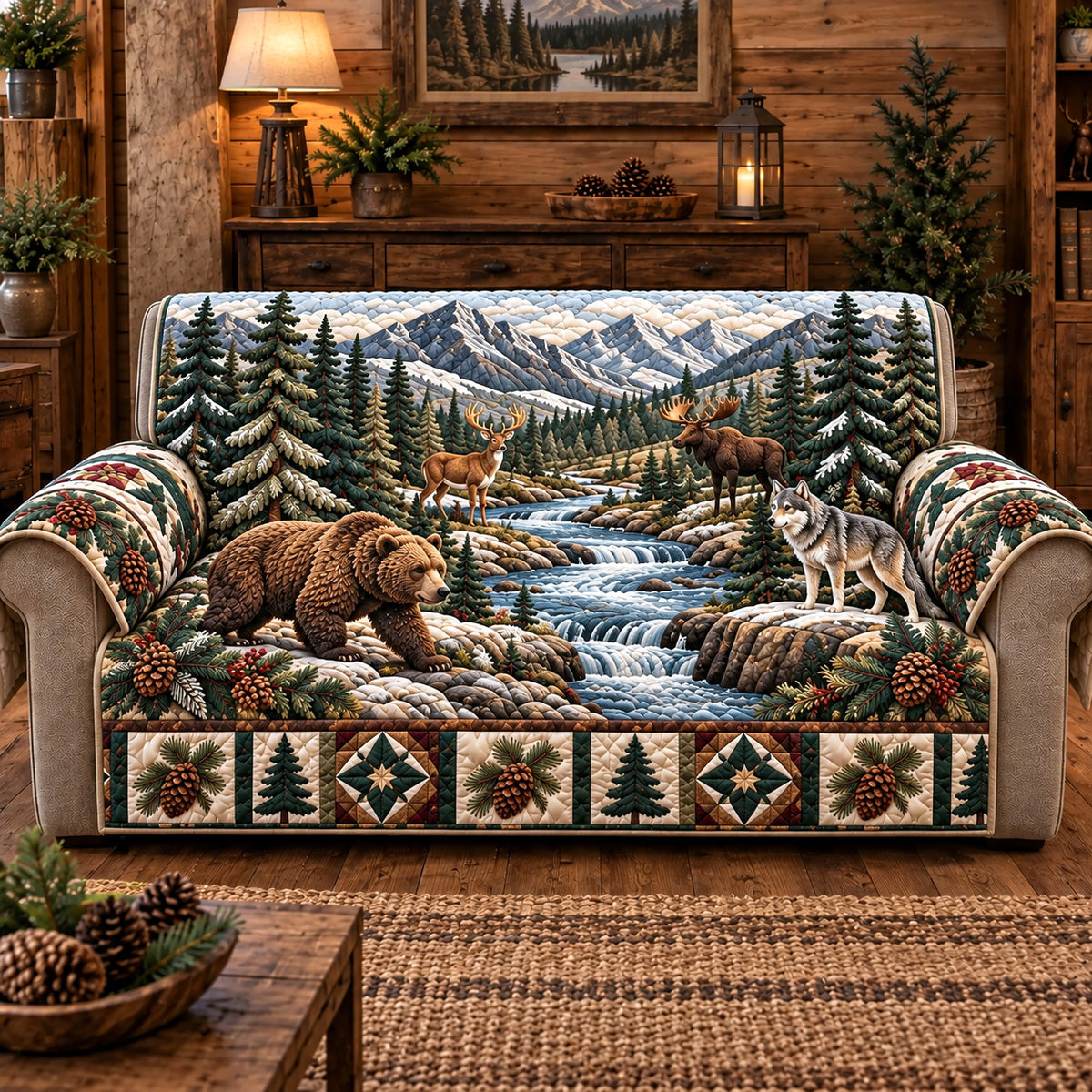 Forest Charm Quilted Sofa Cover GFTOTP22106