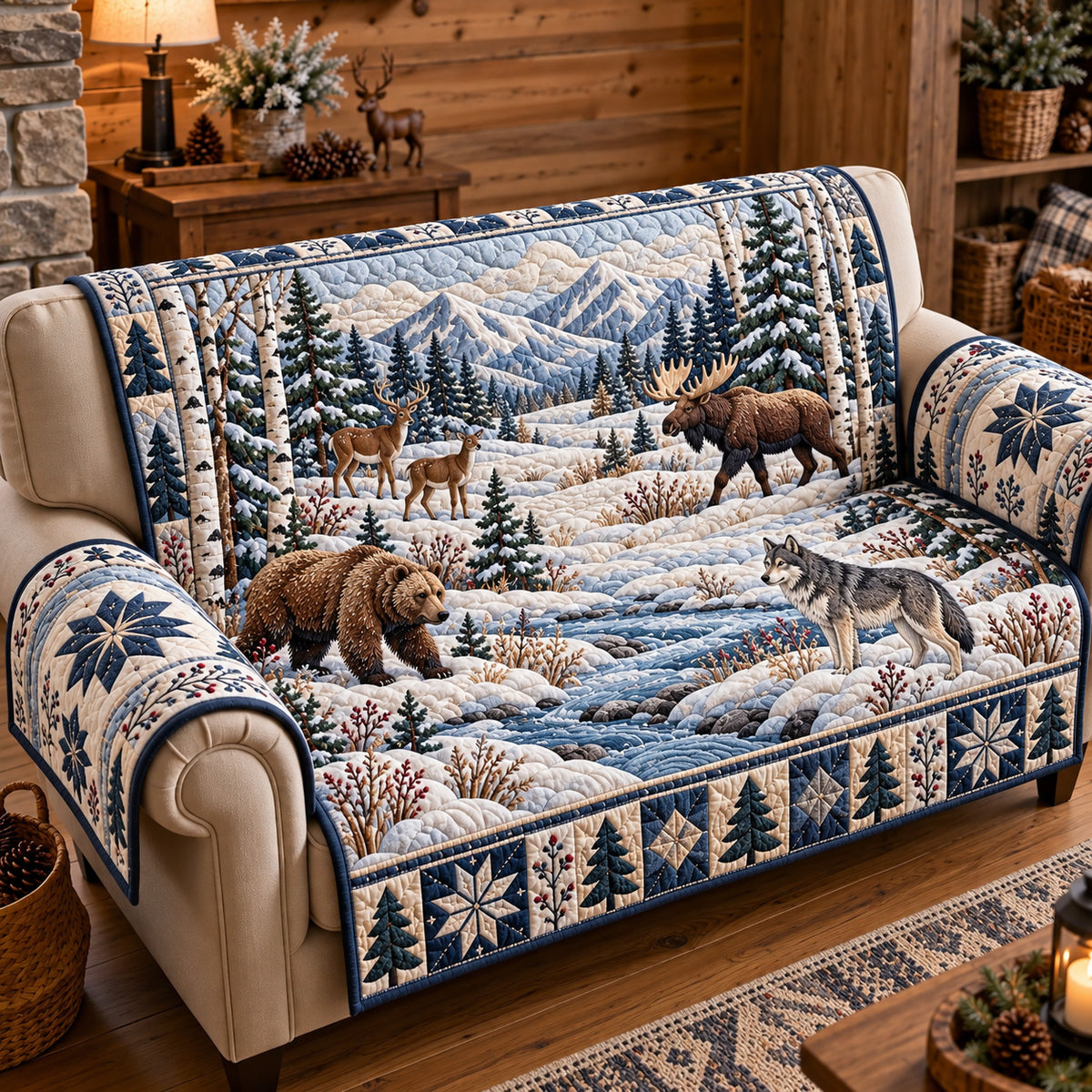 Winter Forest Charm Quilted Sofa Cover GFTOTP22107