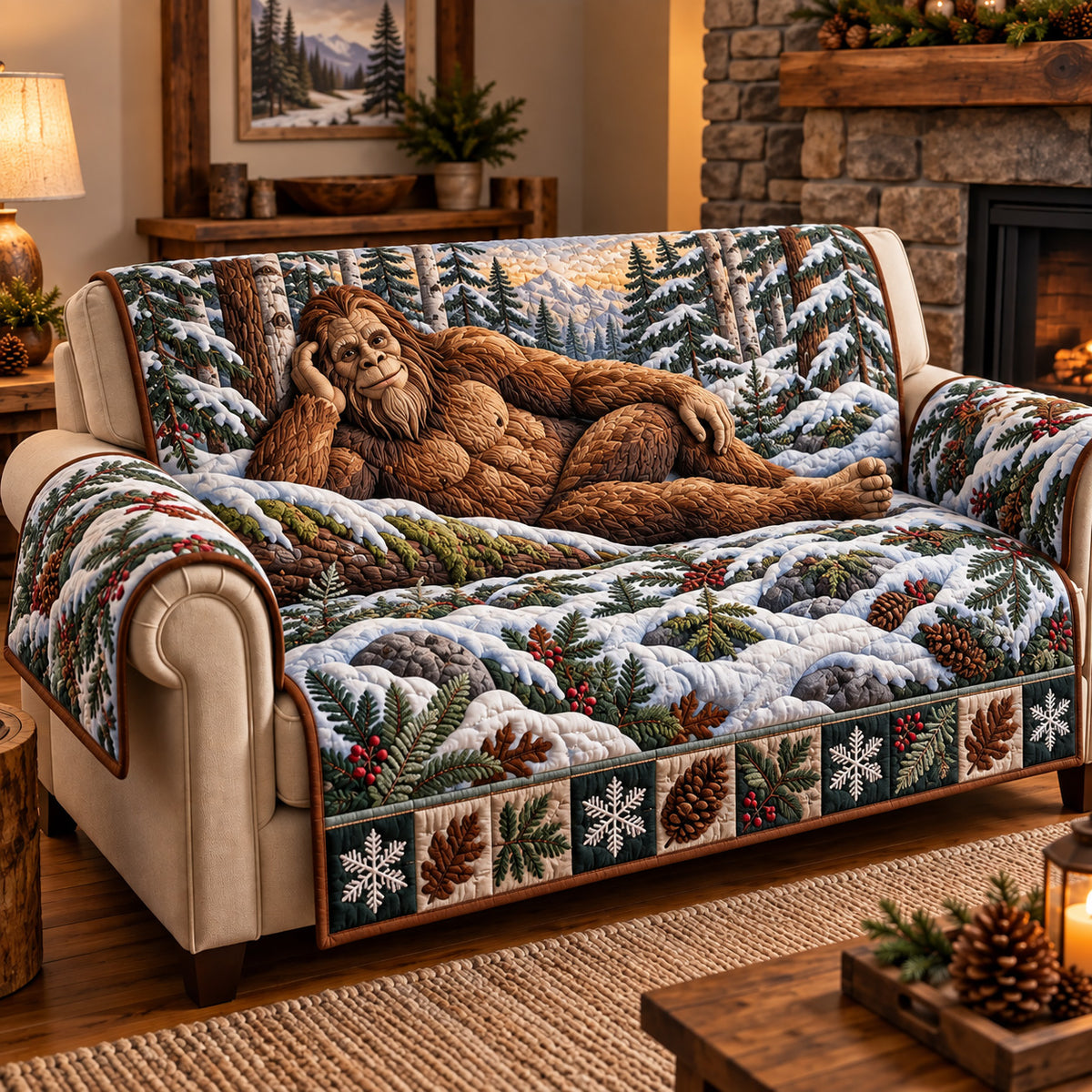 Resting Winter Bigfoot Quilted Sofa Cover GFTOTP22147