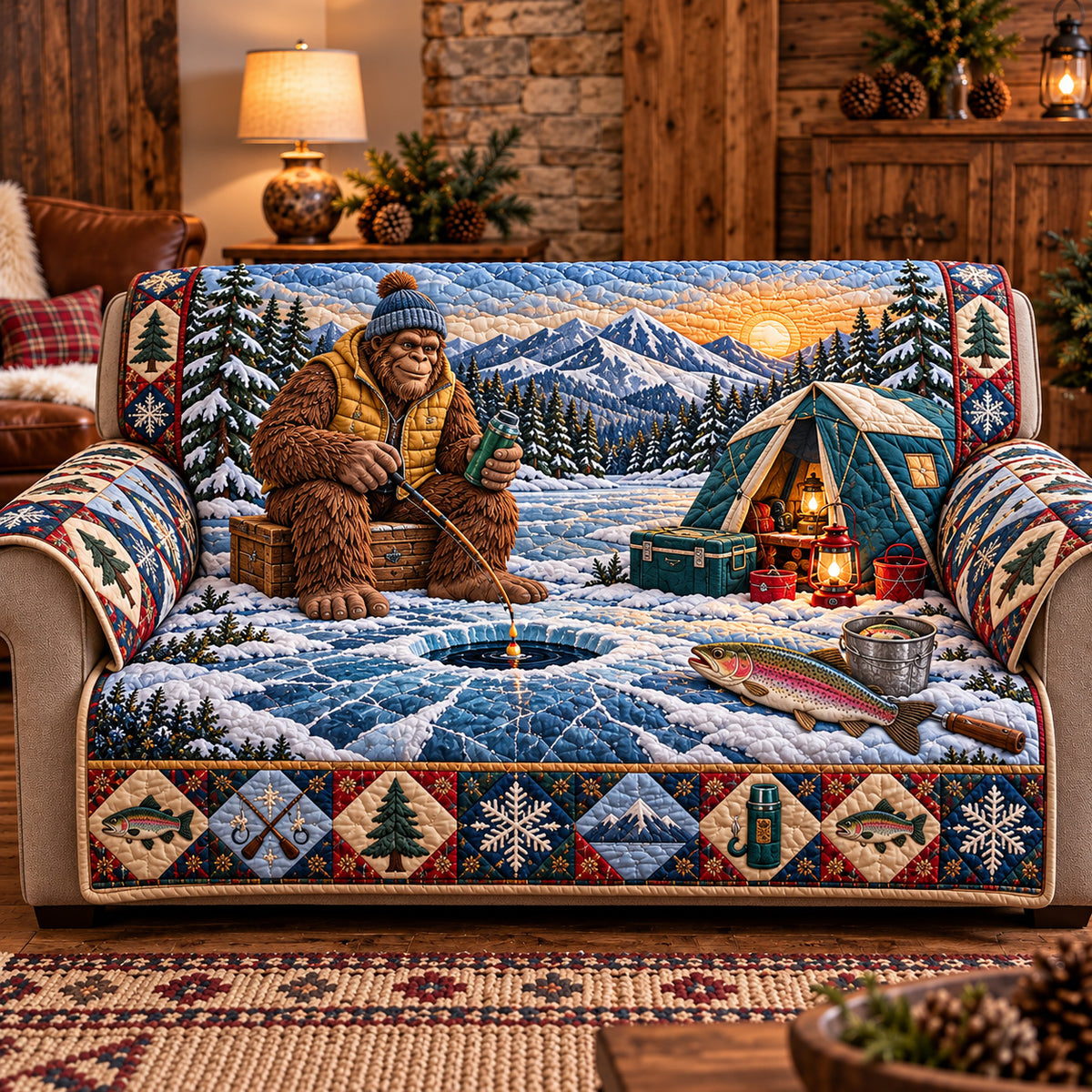 Ice Fishing Bigfoot Quilted Sofa Cover GFTOTP22150