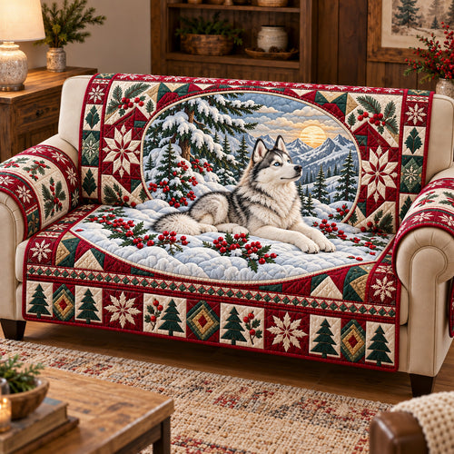 Festive Berry Husky Quilted Sofa Cover GFTOTP22155