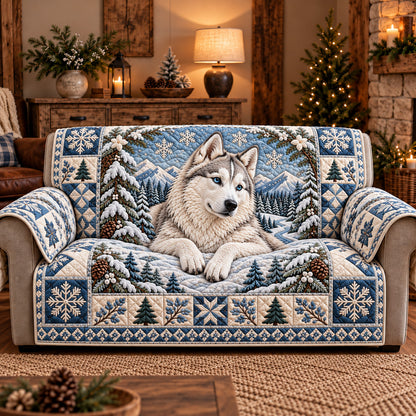 Winter Husky Charm Quilted Sofa Cover GFTOTP22157