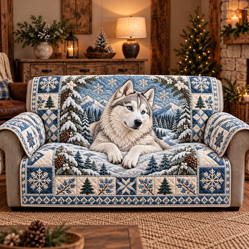 Winter Husky Charm Quilted Sofa Cover GFTOTP22157