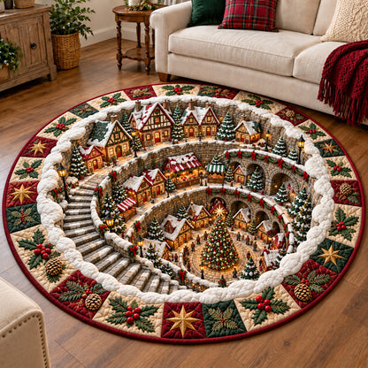 Spiral Christmas Village Quilted Round Mat GFTOTP22158