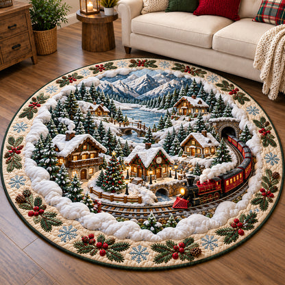 Winter Christmas Village Quilted Round Mat GFTOTP22159
