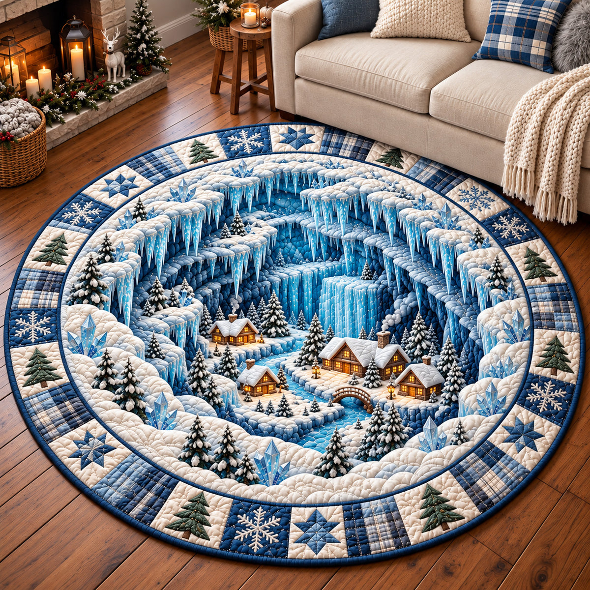 Ice Canyon Village Quilted Round Mat GFTOTP22161