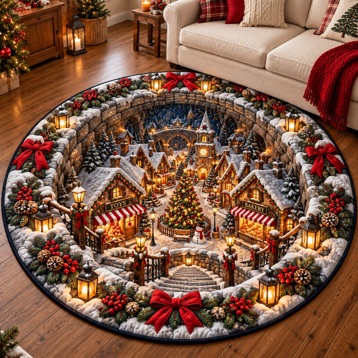 Christmas Town Square Quilted Round Mat GFTOTP22163