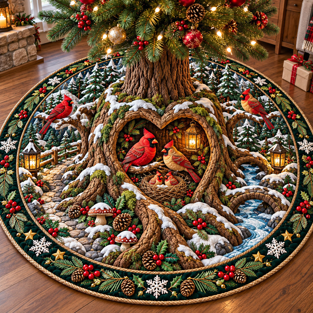 Winter Cardinal Nest Quilted Tree Skirt GFTOTP22166