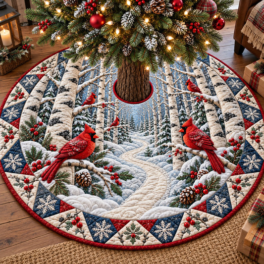 Winter Birch Cardinals Quilted Tree Skirt GFTOTP22168