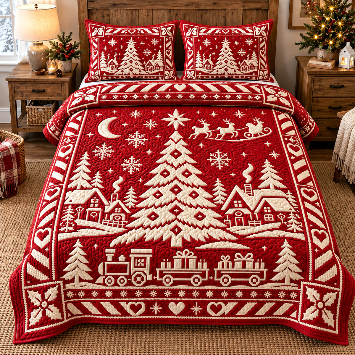 Merry Red Christmas 3-Piece Quilted Bedding Set GFTOTP22173
