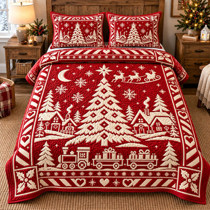 Merry Red Christmas 3-Piece Quilted Bedding Set GFTOTP22173