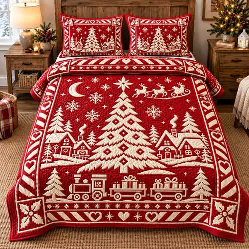 Merry Red Christmas 3-Piece Quilted Bedding Set GFTOTP22173