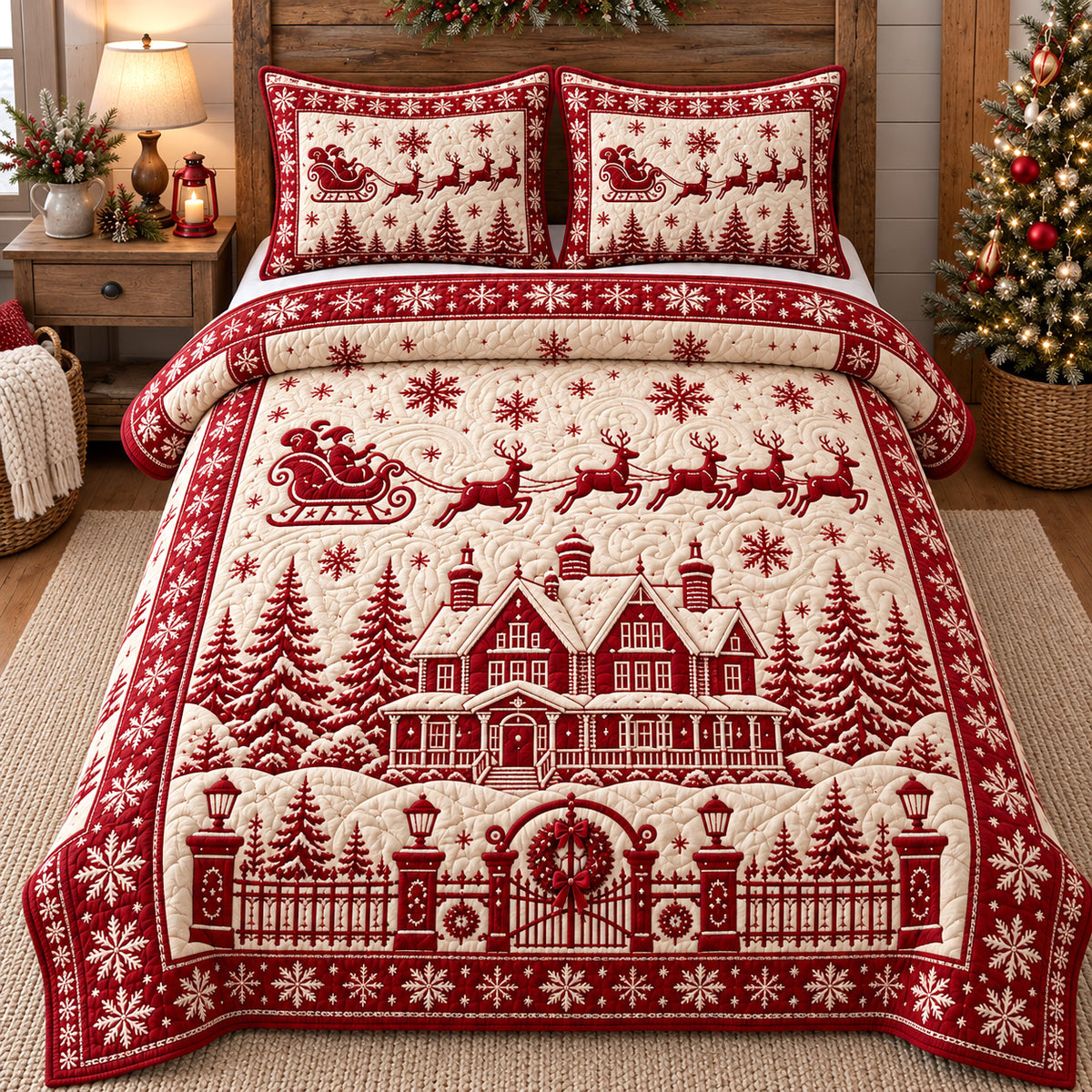 Merry Red Christmas 3-Piece Quilted Bedding Set GFTOTP22174
