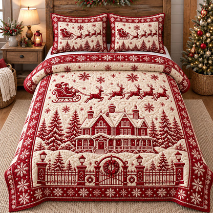 Merry Red Christmas 3-Piece Quilted Bedding Set GFTOTP22174