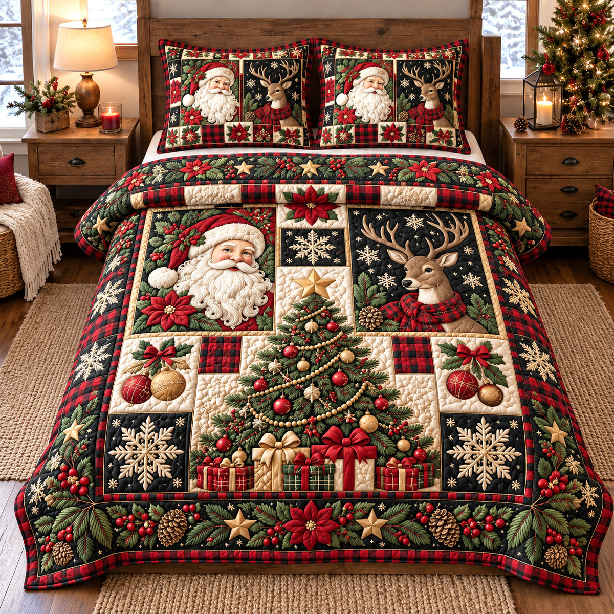 Festive Patchwork 3-Piece Quilted Bedding Set GFTOTP22175