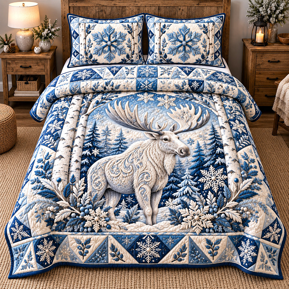 Frosted Moose Elegance 3-Piece Quilted Bedding Set GFTOTP22177